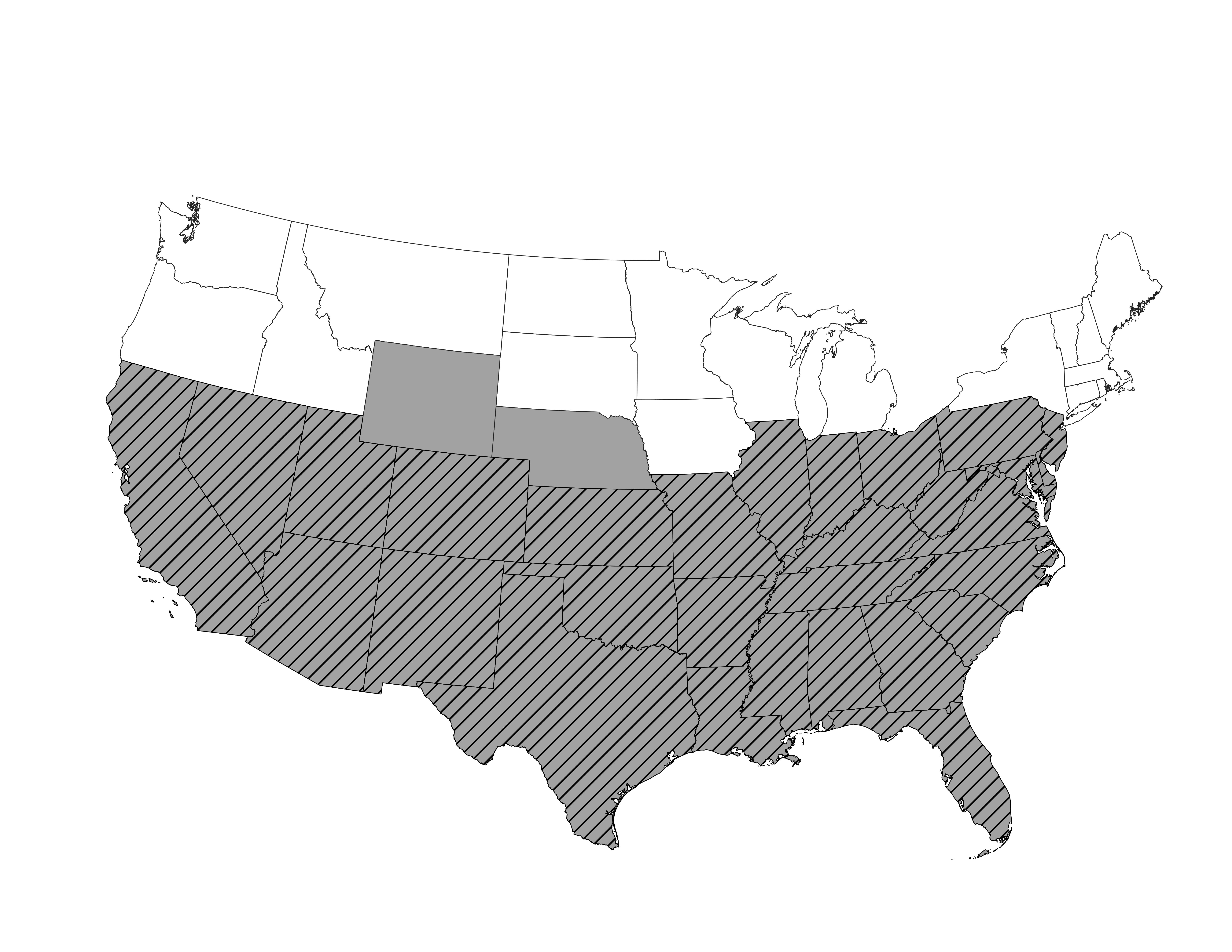 Map of the US historical record of kissing bugs. Mostly present in the mid-southern states.